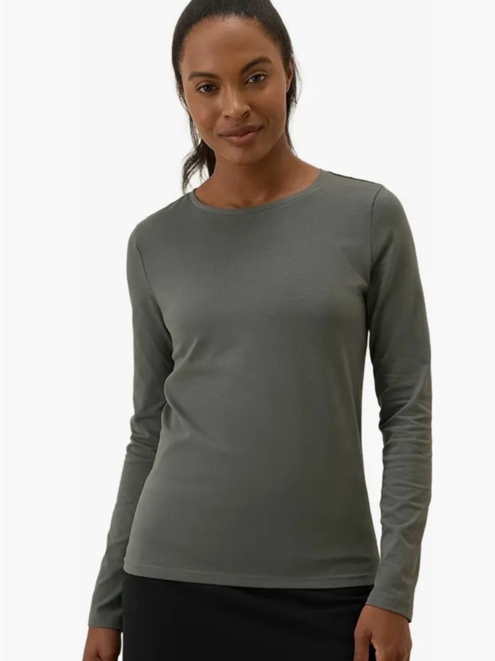 Pact Castor Green Luxe Stretch Jersey Slim Long Sleeve Tee XS